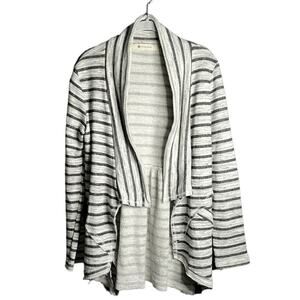 Impeccable Pig Gray and White Striped Open Long Sleeve Cardigan Sweater Size S